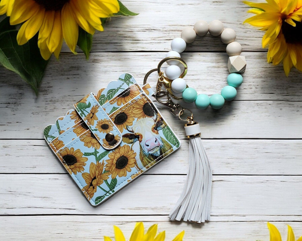 Blue Sunflowers Wristlet & Wallet WRISTLET WITH WALLET Harder Ridge   